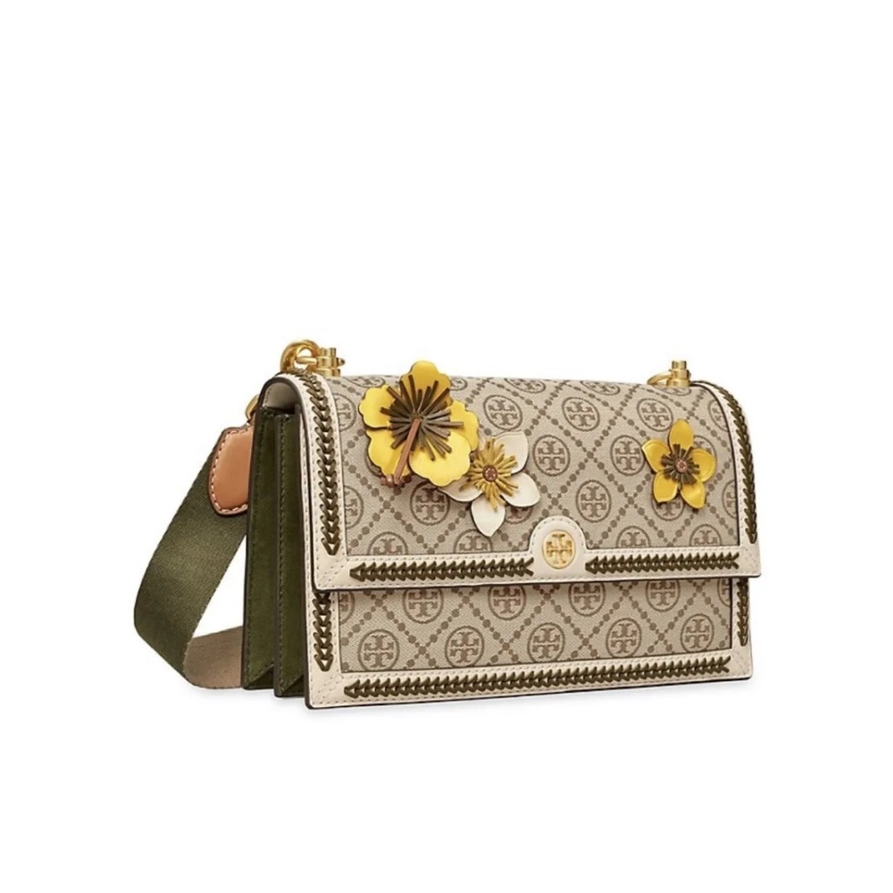 NWT in original packaging Tory Burch T monogram Braided Floral Shoulder Bag$748